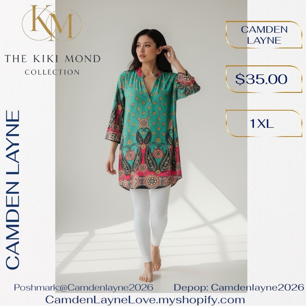 Camden Layne Teal and Pink Tunic Top - Picture 2 of 9